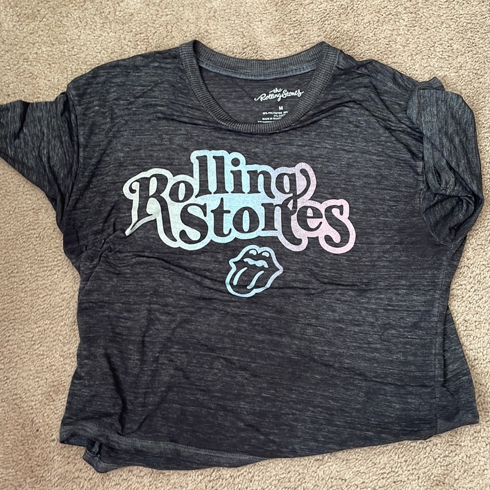 ROLLING STONES Burnout Graphic Band Tee Gray New